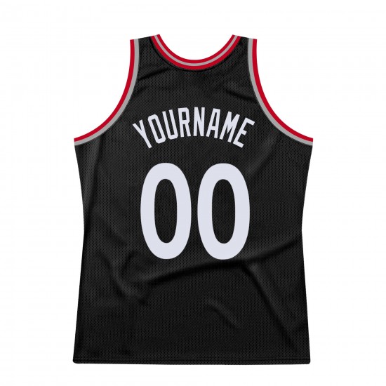 Custom Black White-Red Authentic Throwback Basketball Jersey