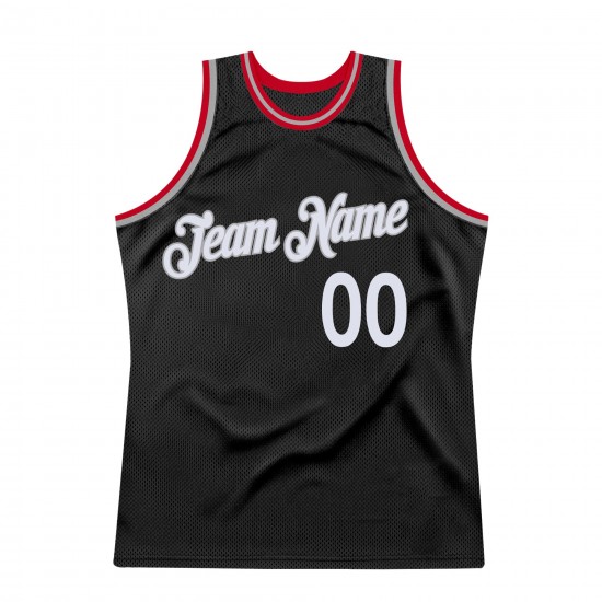 Custom Black White-Red Authentic Throwback Basketball Jersey