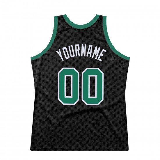 Custom Black Kelly Green-White Authentic Throwback Basketball Jersey