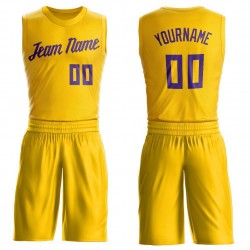 Custom Gold Purple Round Neck Suit Basketball Jersey