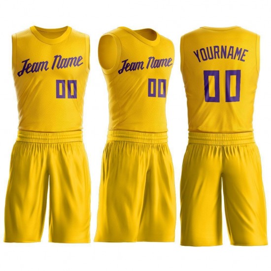 Custom Gold Purple Round Neck Suit Basketball Jersey