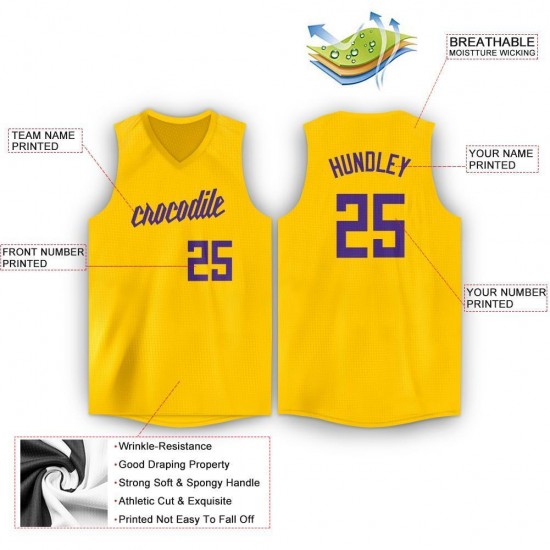 Custom Gold Purple V-Neck Basketball Jersey