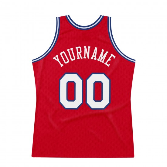 Custom Red White-Royal Authentic Throwback Basketball Jersey