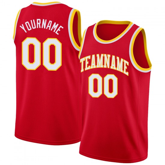 Custom Red White-Gold Round Neck Rib-Knit Basketball Jersey