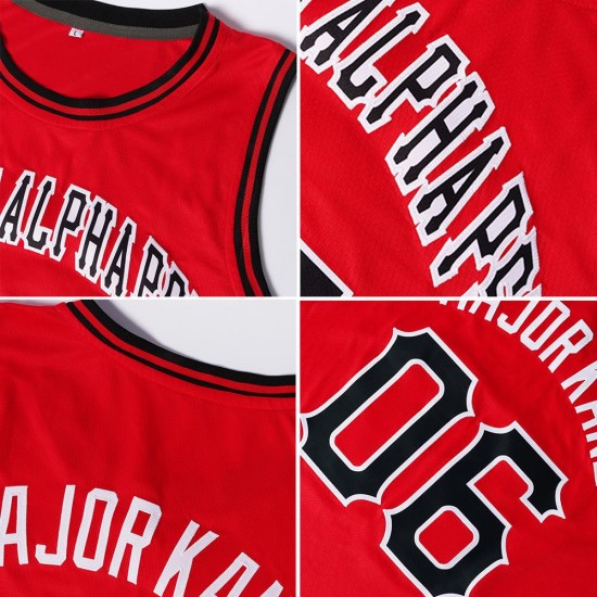 Custom Red Black-White Round Neck Rib-Knit Basketball Jersey