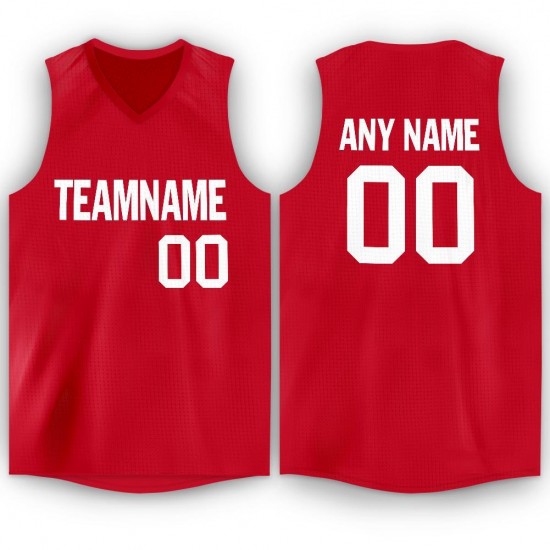 Custom Red White V-Neck Basketball Jersey