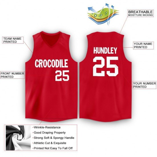 Custom Red White V-Neck Basketball Jersey