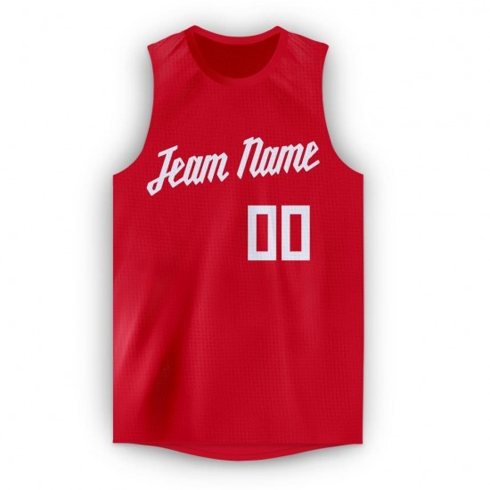 Custom Red White Round Neck Basketball Jersey