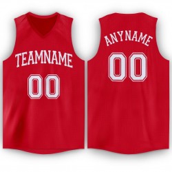 Custom Red White V-Neck Basketball Jersey