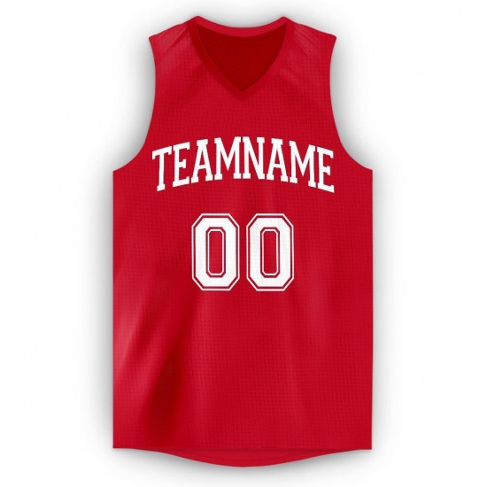 Custom Red White V-Neck Basketball Jersey