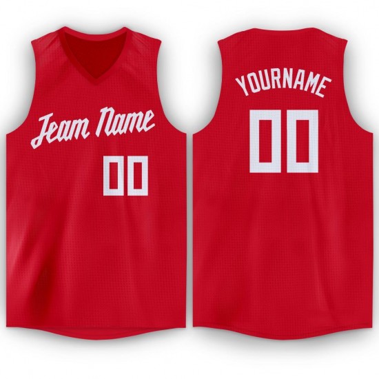 Custom Red White V-Neck Basketball Jersey