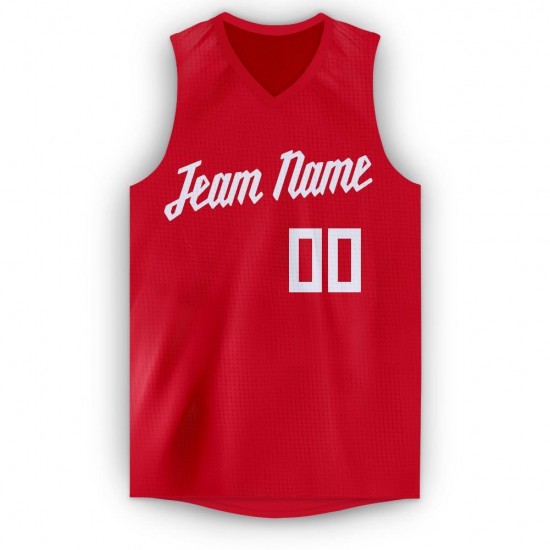 Custom Red White V-Neck Basketball Jersey