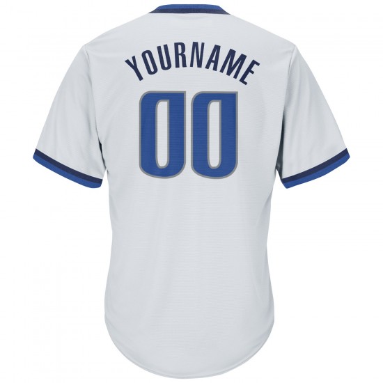 Custom White Blue-Navy Authentic Throwback Rib-Knit Baseball Jersey Shirt