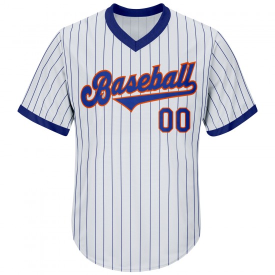 Custom White Royal Strip Royal-Orange Authentic Throwback Rib-Knit Baseball Jersey Shirt