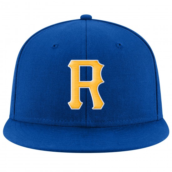 Custom Royal Gold-White Stitched Adjustable Snapback Hat