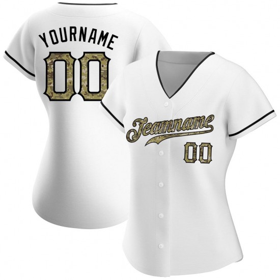 Custom White Camo-Black Authentic Baseball Jersey