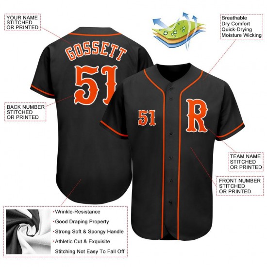 Custom Black Orange-White Authentic Baseball Jersey