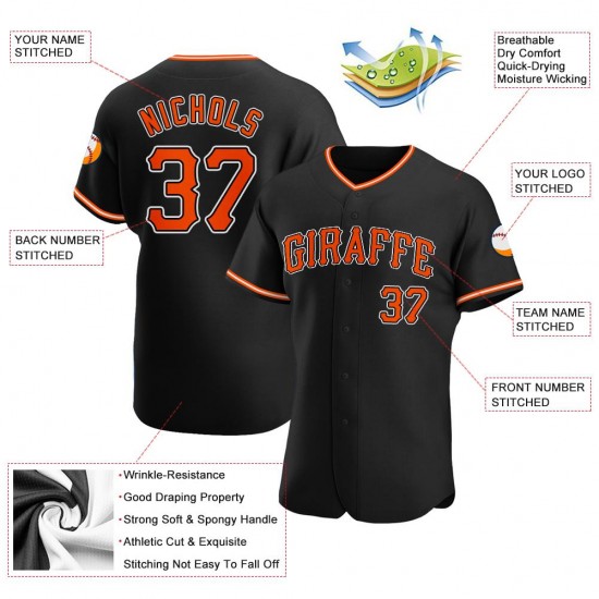 Custom Black Orange-White Authentic Baseball Jersey