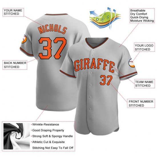 Custom Gray Orange-Black Authentic Baseball Jersey