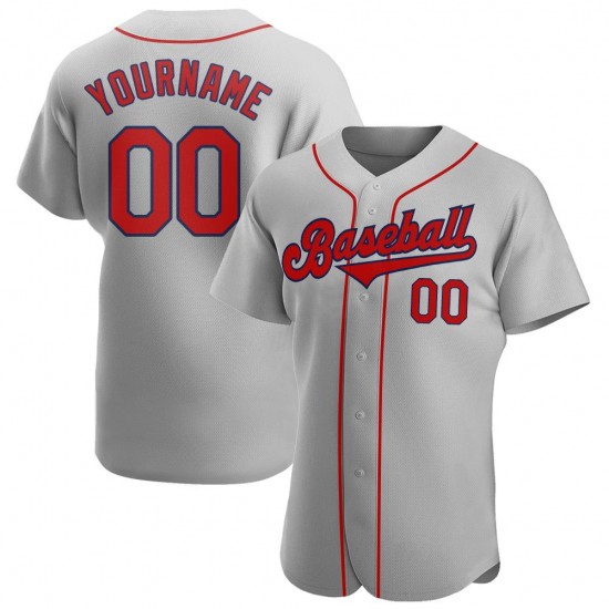 Custom Gray Red-Navy Authentic Baseball Jersey