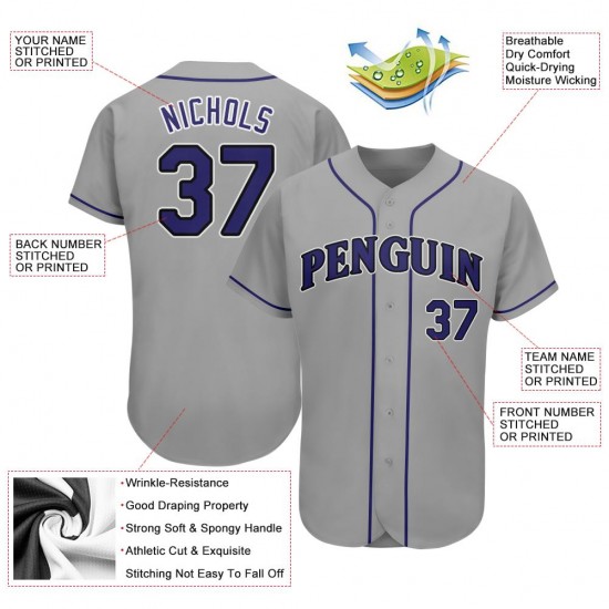 Custom Gray Purple-Black Authentic Baseball Jersey