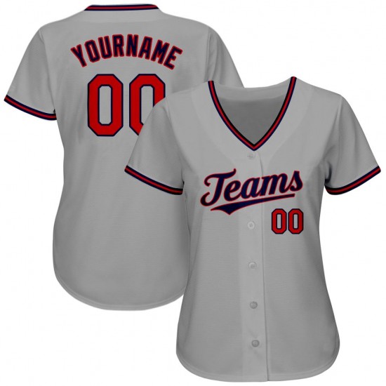 Custom Gray Red-Navy Authentic Baseball Jersey