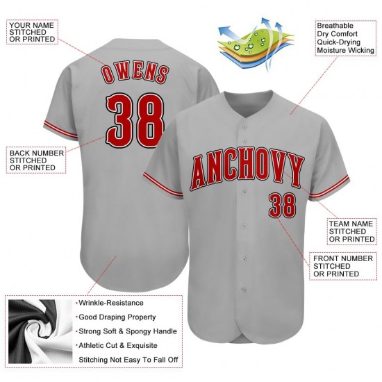 Custom Gray Red-Black Authentic Baseball Jersey