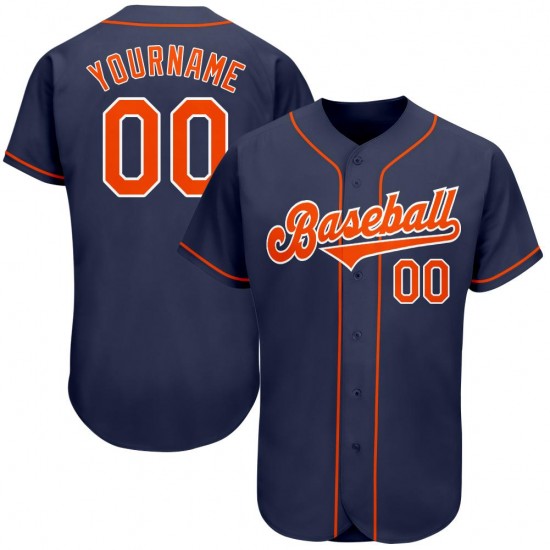 Custom Navy Orange-White Authentic Baseball Jersey