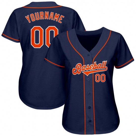 Custom Navy Orange-White Authentic Baseball Jersey