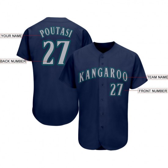 Custom Navy Gray-Aqua Baseball Jersey