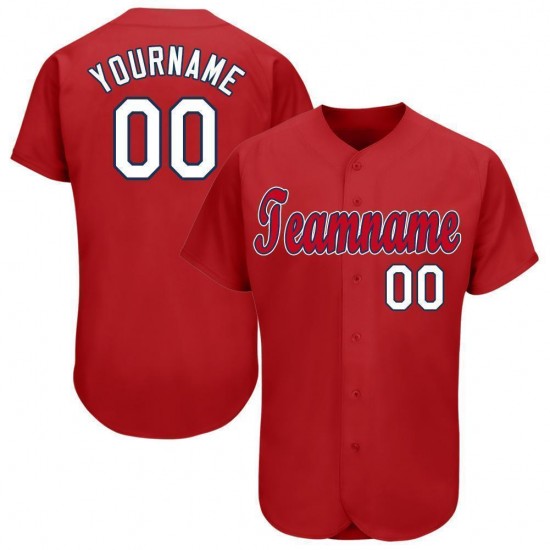 Custom Red White-Navy Baseball Jersey