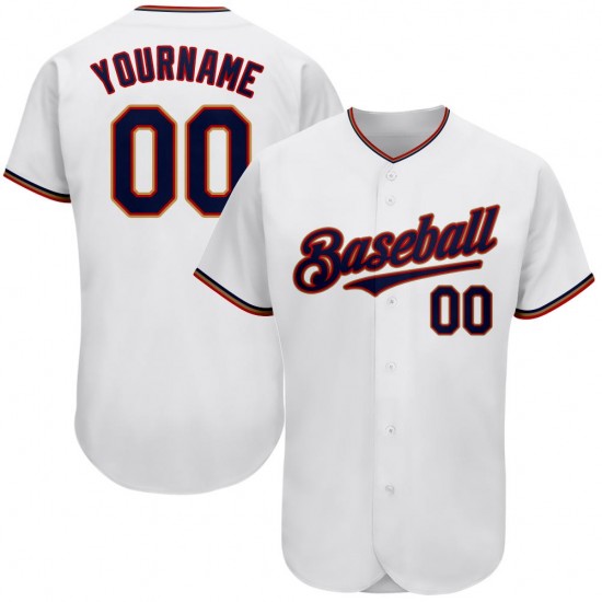 Custom White Navy-Red Authentic Baseball Jersey