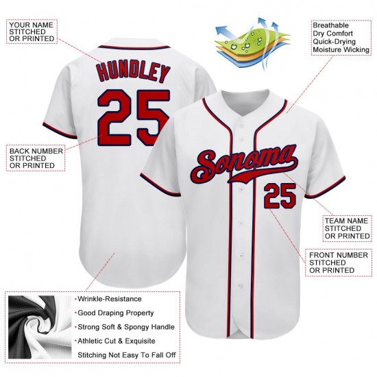 Custom White Red-Navy Authentic Baseball Jersey