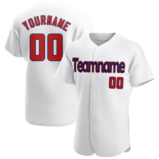 Custom White Red-Navy Authentic Baseball Jersey