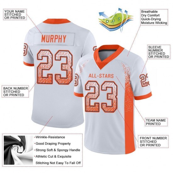 Custom White Orange-Navy Mesh Drift Fashion Football Jersey