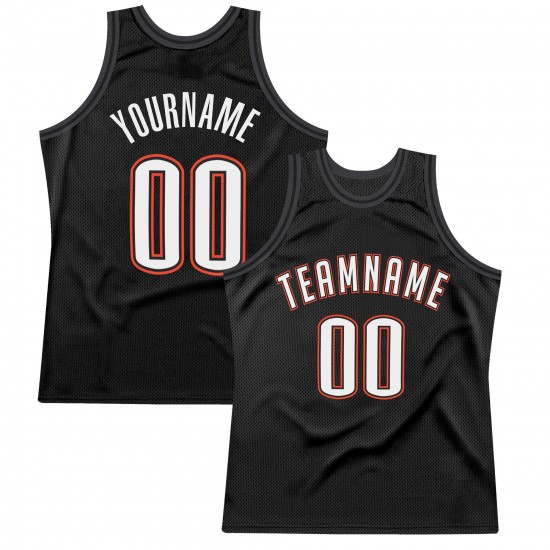 Custom Black White-Orange Authentic Throwback Basketball Jersey