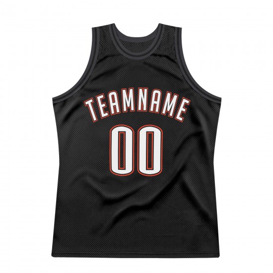 Custom Black White-Orange Authentic Throwback Basketball Jersey