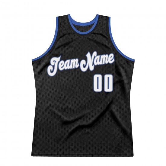 Custom Black White-Blue Authentic Throwback Basketball Jersey