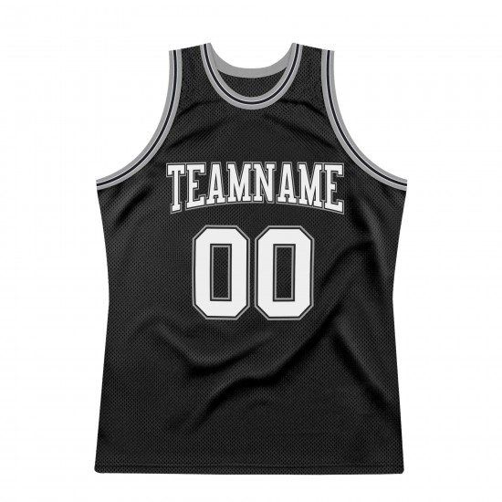 Custom Black White-Silver Authentic Throwback Basketball Jersey