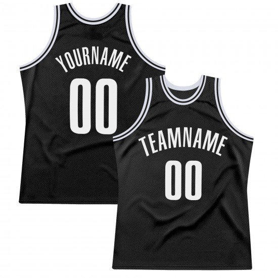 Custom Black White Authentic Throwback Basketball Jersey