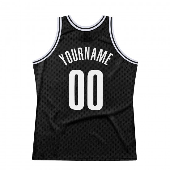 Custom Black White Authentic Throwback Basketball Jersey