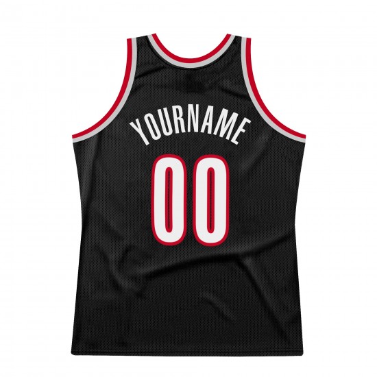 Custom Black White-Red Authentic Throwback Basketball Jersey