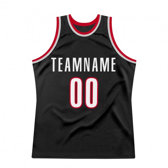 Custom Black White-Red Authentic Throwback Basketball Jersey