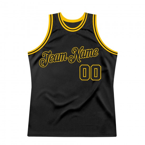 Custom Black Black-Gold Authentic Throwback Basketball Jersey