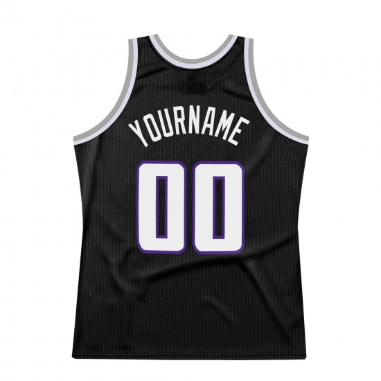 Custom Black White-Purple Authentic Throwback Basketball Jersey