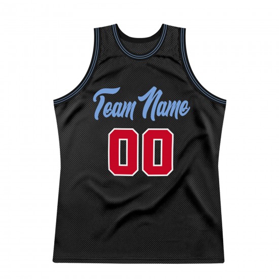 Custom Black Red-Light Blue Authentic Throwback Basketball Jersey