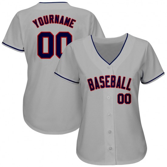 Custom Gray Navy-Red Authentic Baseball Jersey