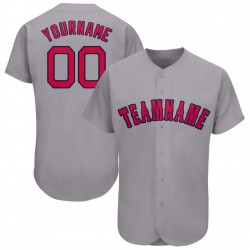 Custom Gray Red-Navy Baseball Jersey