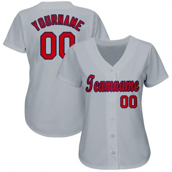 Custom Gray Red-Navy Baseball Jersey