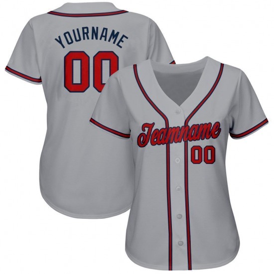 Custom Gray Red-Navy Baseball Jersey